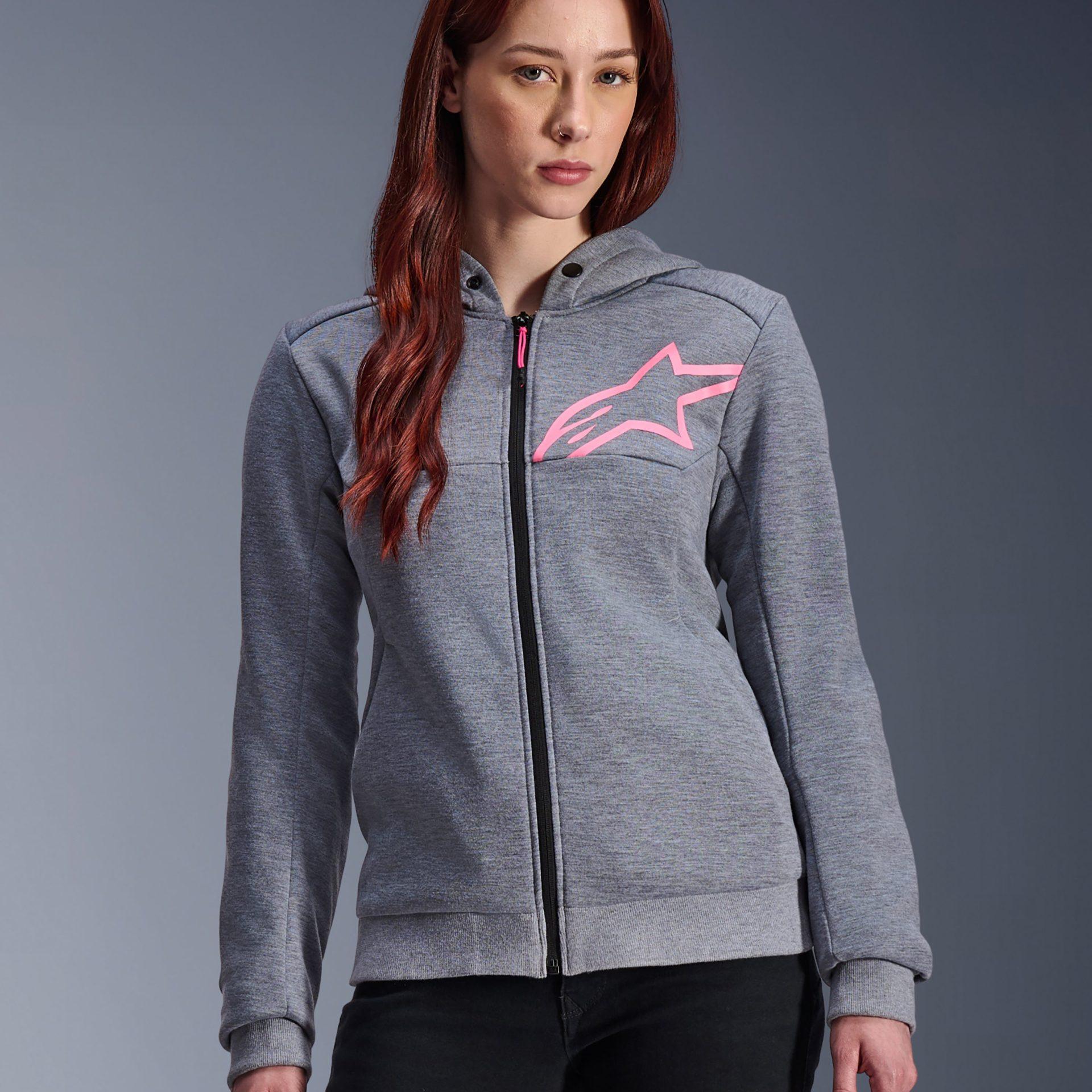 Alpinestars Woman Stella Chrome V2 Sport Hoodie Gray Heather Pink Fluo, Size: XS