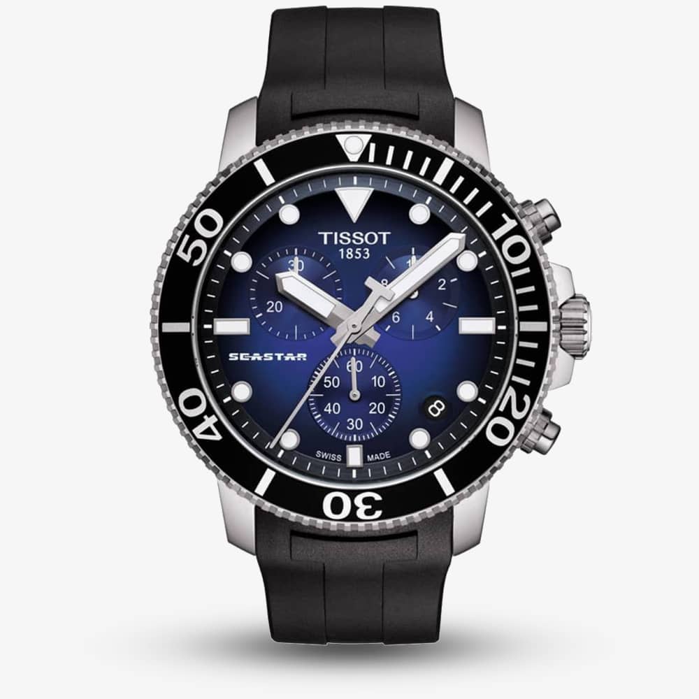 Tissot Mens T-Sport Seastar 1000 Chronograph Blue Dial Black Rubber Strap Watch T120.417.17.041.00
