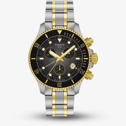 Tissot Mens Seastar Two Tone Chronograph Black Dial Watch T120.217.22.061.00
