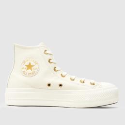 Converse All Star Lift Hi Trainers in White & Gold
