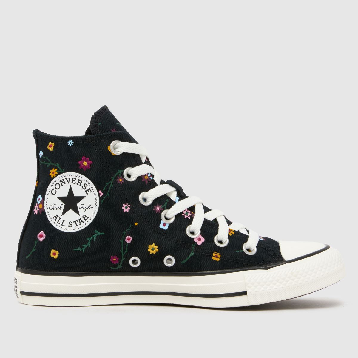 Converse Women's All Star Hi Trainers in Black & White, Floral Embroidered, Canvas, Size: 4 4 Converse Women's All Star Hi Trainers in Black & White, Floral Embroidered, Canvas, Size: 4